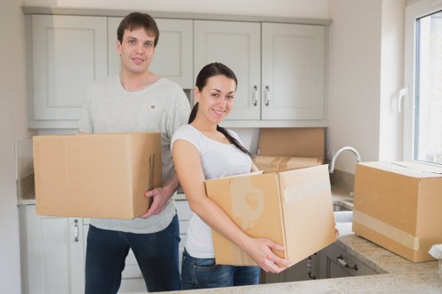 Packed boxes and household items ready for a local move in East London